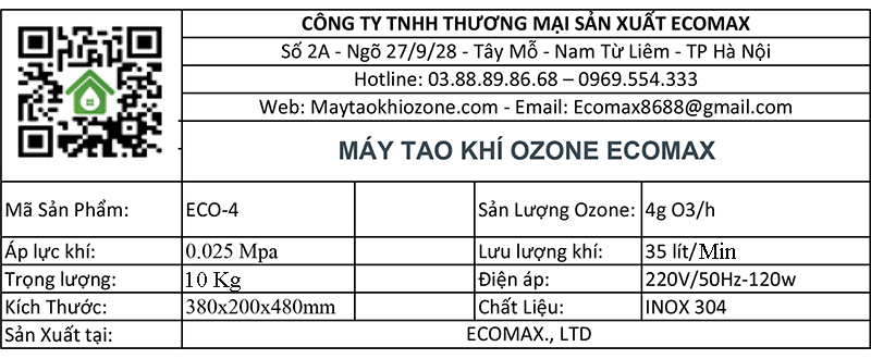 thông số kỹ thuật máy ozone 4g