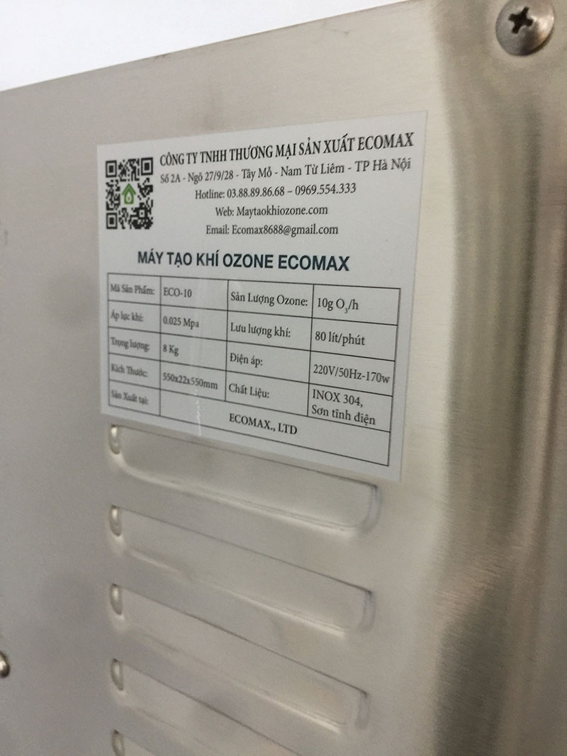 thống số máy tạo khí ozone 10g ecomax