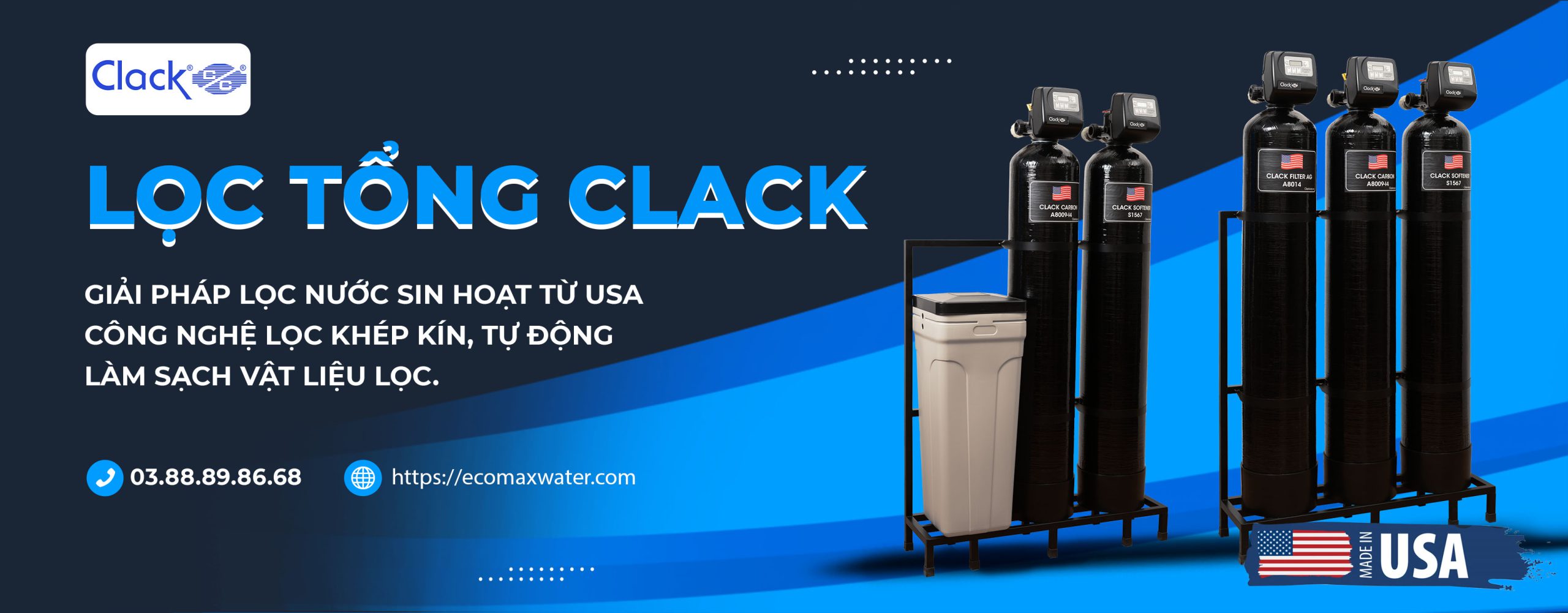 Lọc tổng Clack WS02 black USA (2 cấp lọc) 8 lọc nước đầu nguồn clack usa