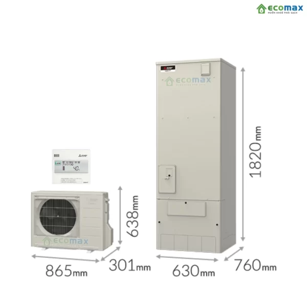 kich thuoc may nuoc nong trung tam mitsubishi srt-n376 370 lit