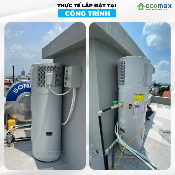 Lắp đặt tại công trình máy nước nóng trung tâm Heat Pump Midea