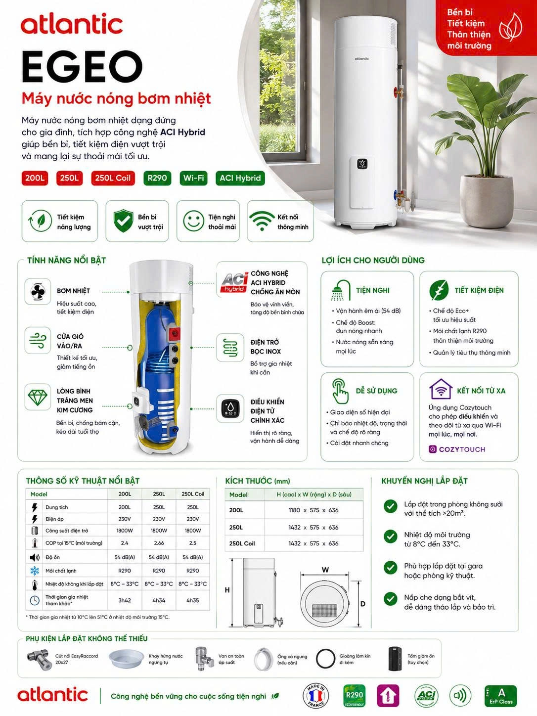 Brochure ngắn gọn thông tin về máy nước nóng Heat Pump Atlantic Egeo