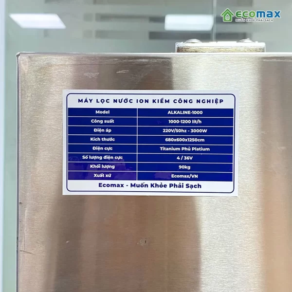 Thông số kỹ thuật Máy lọc nước ion kiềm công nghiệp 1000 Lít/h