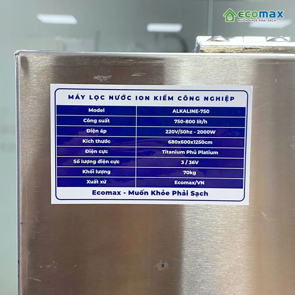 Máy lọc nước ion kiềm công nghiệp 750 Lít/h 15 Thông số kỹ thuật Máy lọc nước ion kiềm công nghiệp công suất 750 Lít/h