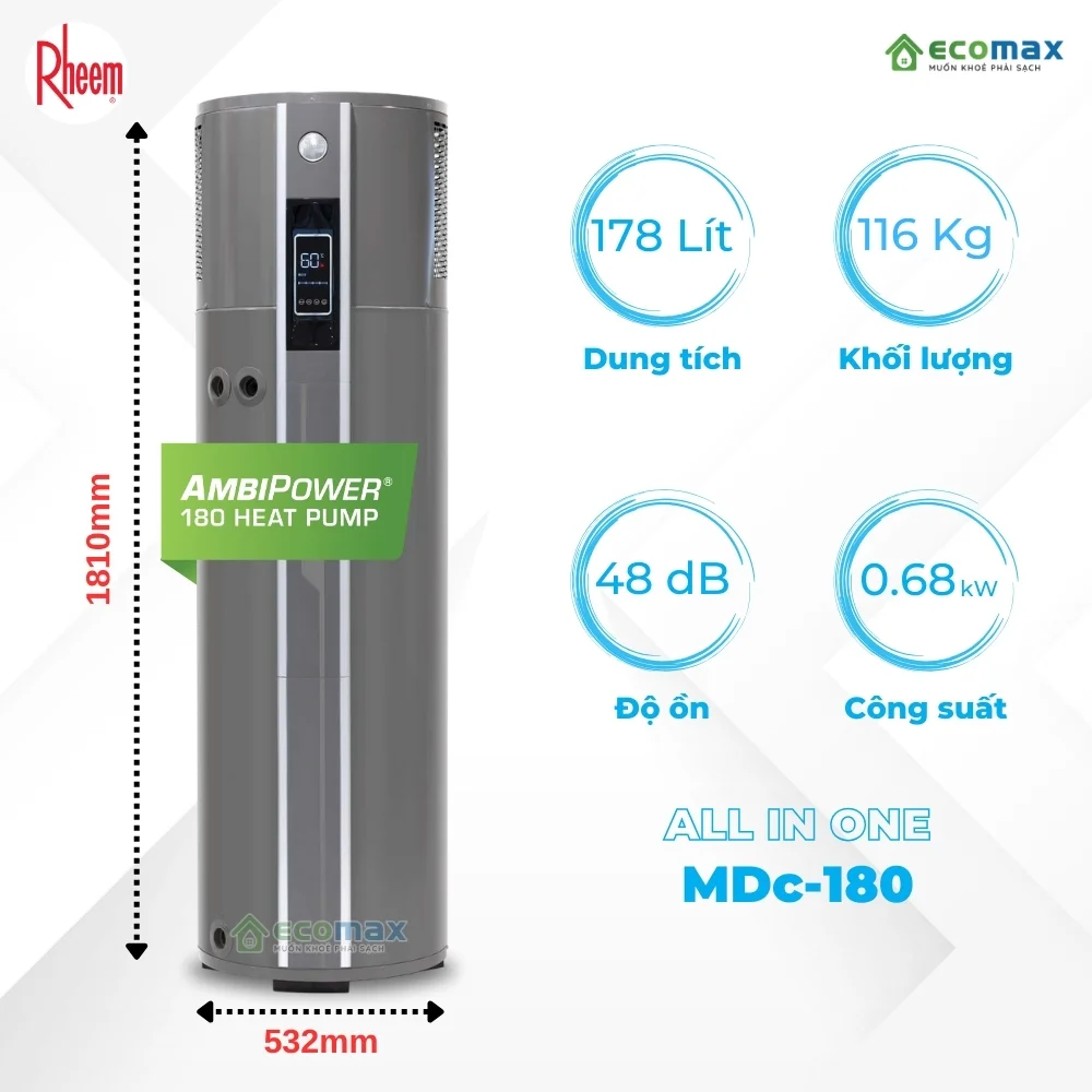 Máy nước nóng trung tâm Rheem AmbiPower MDc-180 8 Máy nước nóng trung tâm Rheem AmbiPower MDc-180